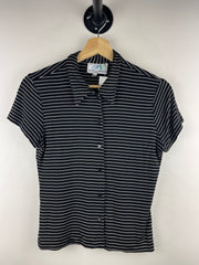 Vintage Mark Edwards Golf Black & White Striped Button-Up Women’s Polo Shirt