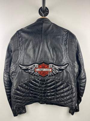 Vintage 90s Harley Davidson Black Leather Cropped Moto Jacket