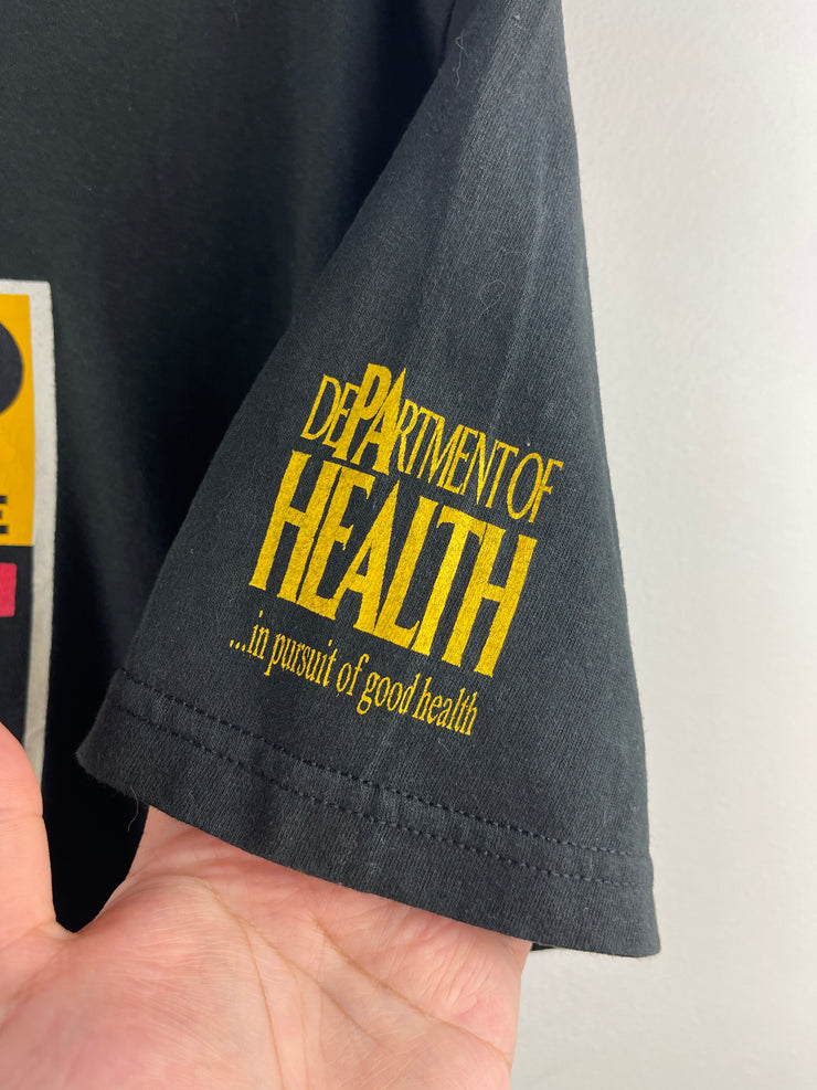 Vintage 90s Department Of Health Stop The Sale Of Cigarettes Black Tee