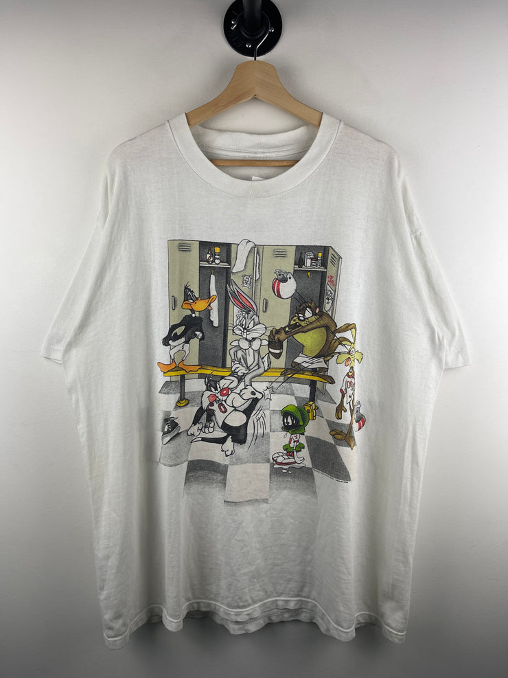 Vintage 90s Looney Tunes Locker Room Football White Tee