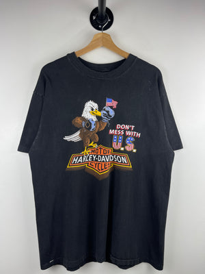 Vintage 90s Harley Davidson Don’t Mess With US Boxing Eagle Virgina Black Tee