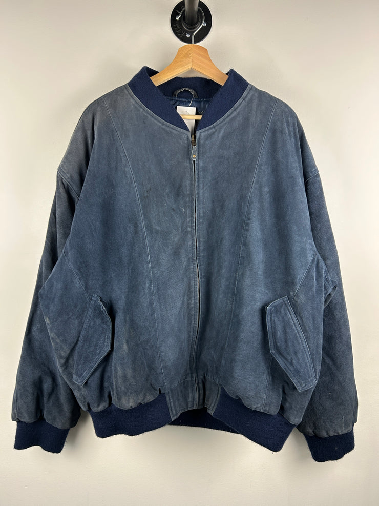 Vintage 90s Goldway Faded Blue Suede Leather Bomber Jacket