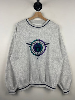 Vintage 90s Duquesne University Embroidered Grey Crewneck