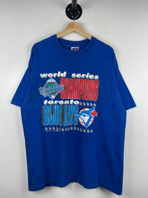 Vintage 90s MLB Trench Toronto Blue Jays World Series Champions Blue Tee