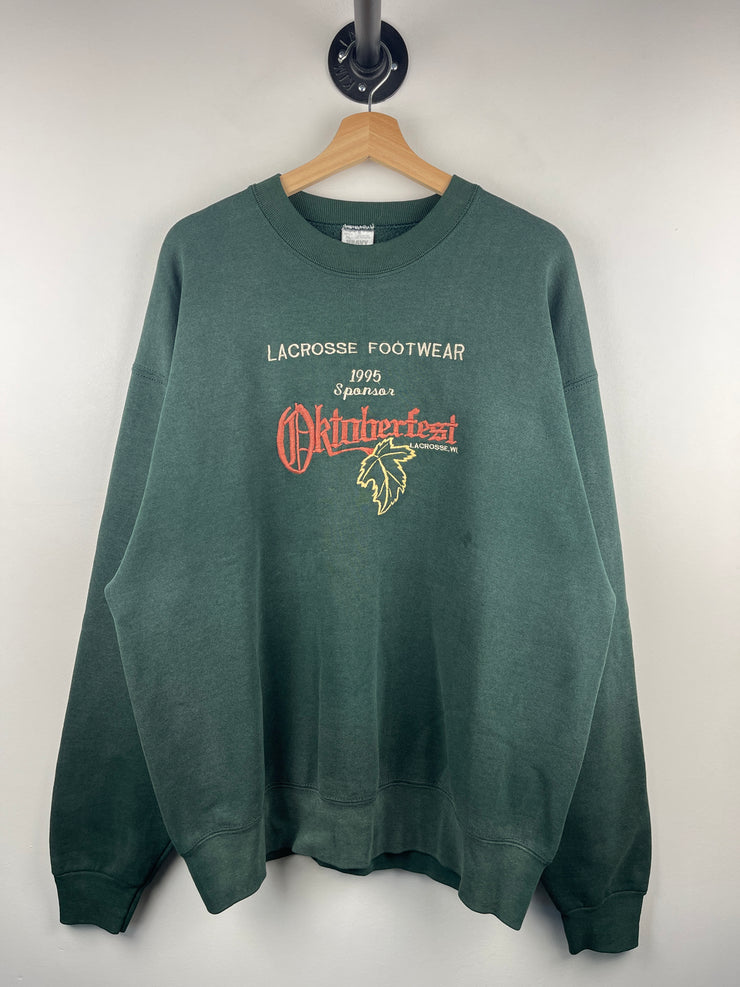 Vintage 90s Oktoberfest Lacrosse Footwear Embroidered Green Crewneck