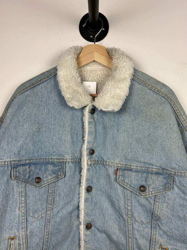 Vintage 90s Levis Sherpa Lined Light Wash Blue Denim Jacket