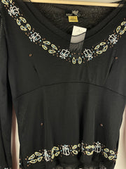 Vintage Buffalo Beaded Women's Black Mesh Long Sleeve