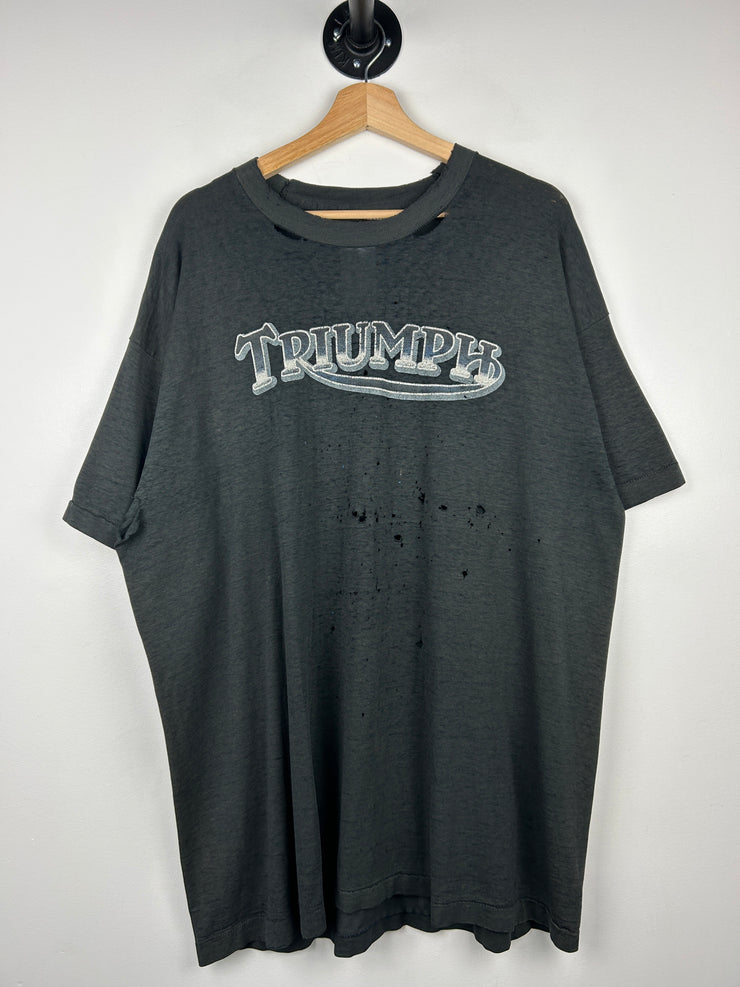 Vintage 90s Triumph British Motorcyles Thrashed Black Tee