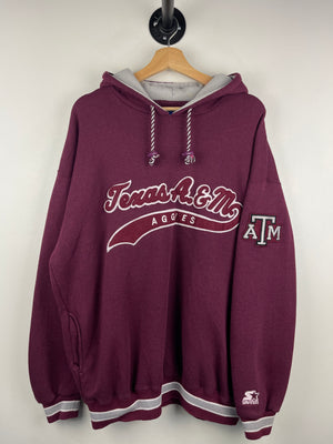 Vintage 90s Starter Texas A&M Aggies Script Tail Sweep Embroidered Burgundy Hoodie