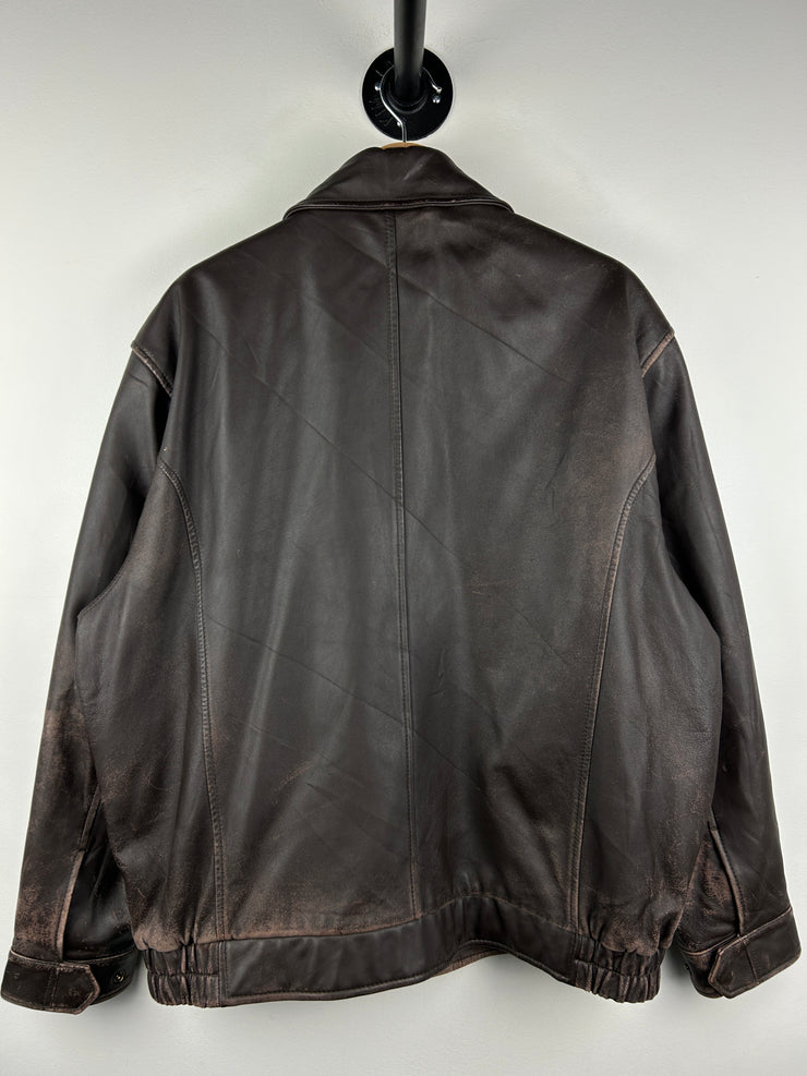 Vintage Cezani Brown Leather Cropped Bomber Jacket