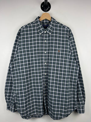 Vintage Polo Ralph Lauren Plaid Navy & Green Long Sleeve Button Up Shirt