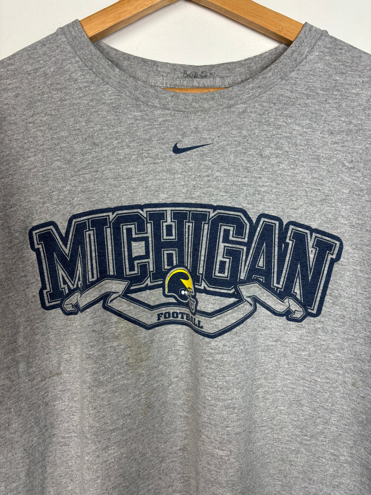 Vintage Y2K Nike Michigan Football Middle Swoosh Grey Tee