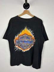 Vintage 90s Harley Davidson Flame Chrome Logo Black Tee