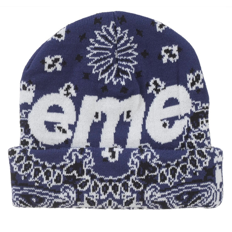 Supreme Bandana Big Logo Blue Beanie