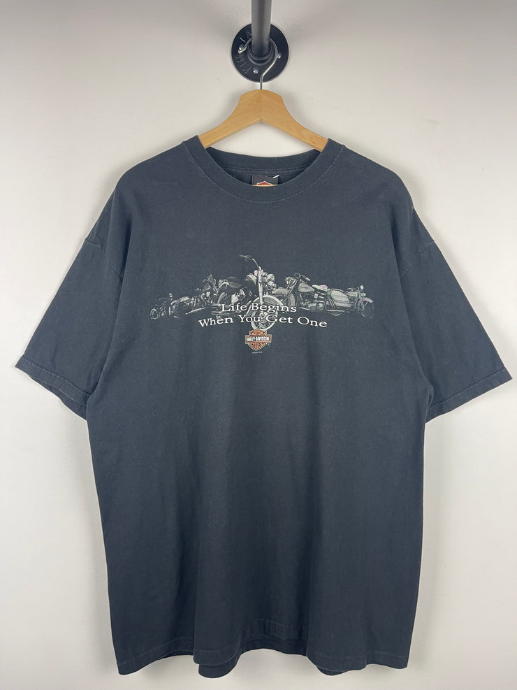 Vintage Harley Davidson Life Begins When You Get One Black Tee