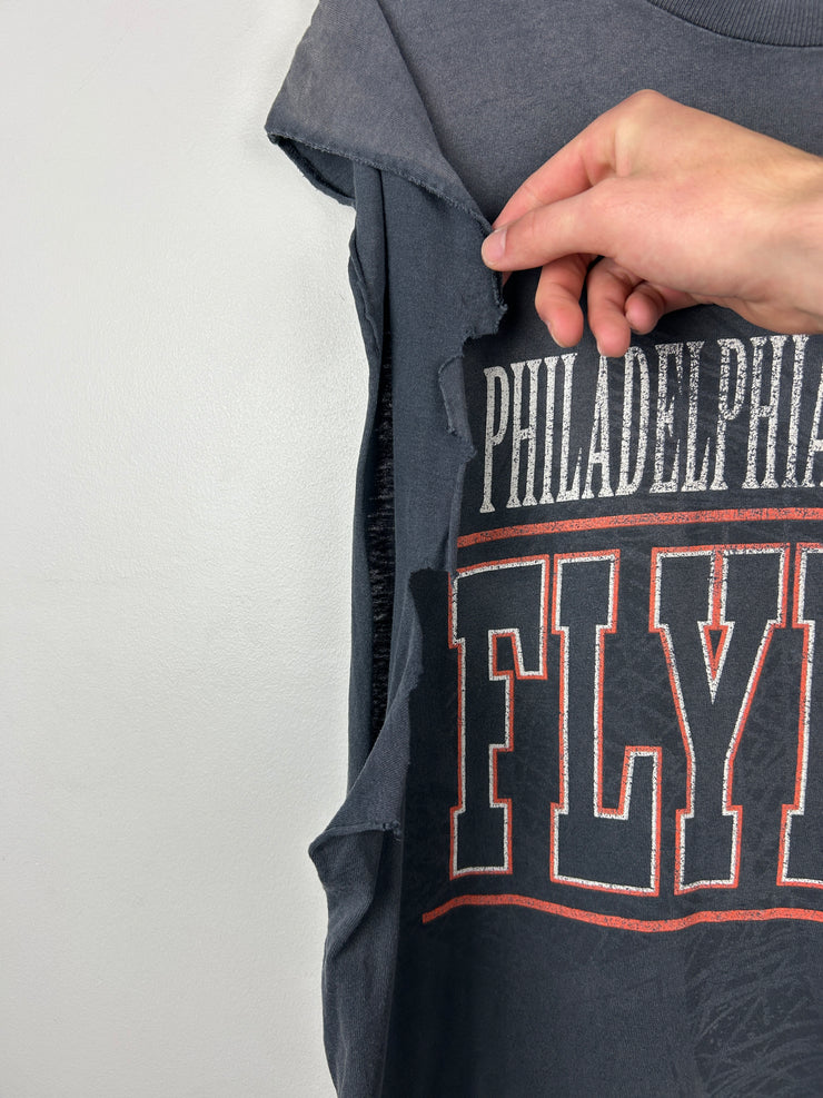 Vintage 90s NHL Philadelphia Flyers Black Thrashed Cut Off Tank Top