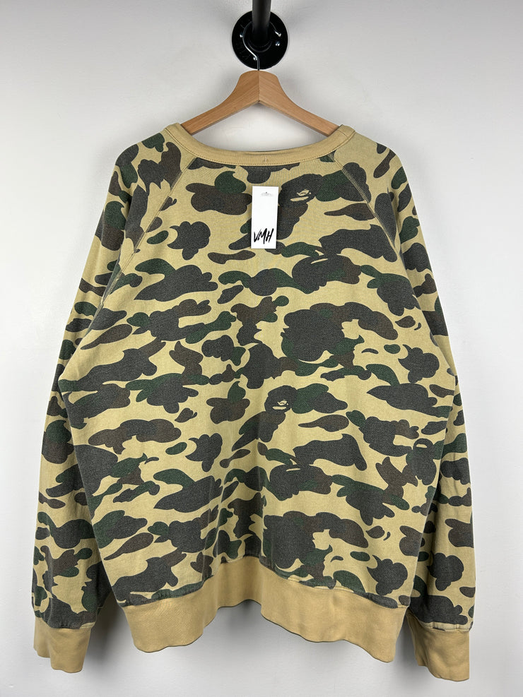 Bape Spellout Camo Reversible Olive Crewneck