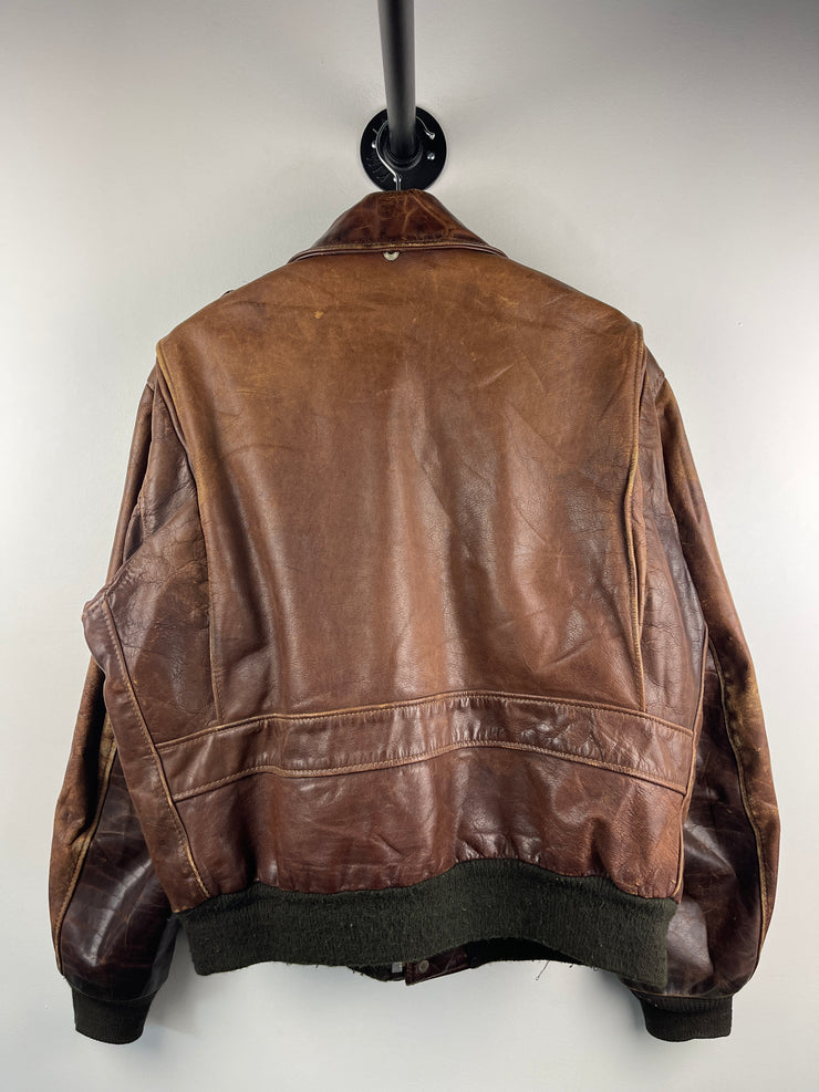 Vintage 70s Schott G-1 Brown Leather Lined Flight Bomber Jacket