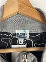 Bape Spellout Grey Velour Zip Up Sweater