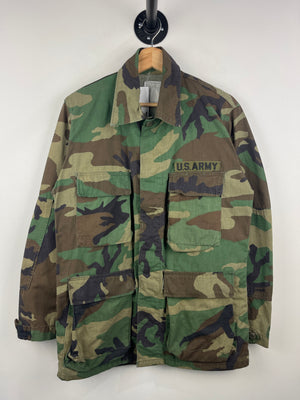 Vintage US Army Military Camo Long Sleeve Button Up Utility Shirt