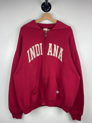 Vintage 90s Russell Athletic Indiana University Embroidered Red Zip Up Hoodie