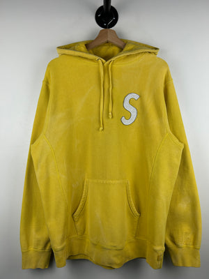 Supreme SS20 S Logo Leather Patch Yellow Hoodie