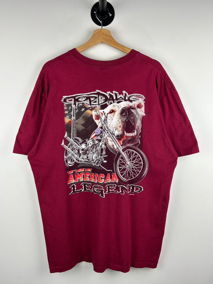 Vintage 90s Top Dawg The American Legend Biker Burgundy Tee