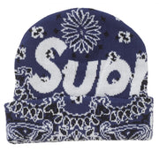 Supreme Bandana Big Logo Blue Beanie