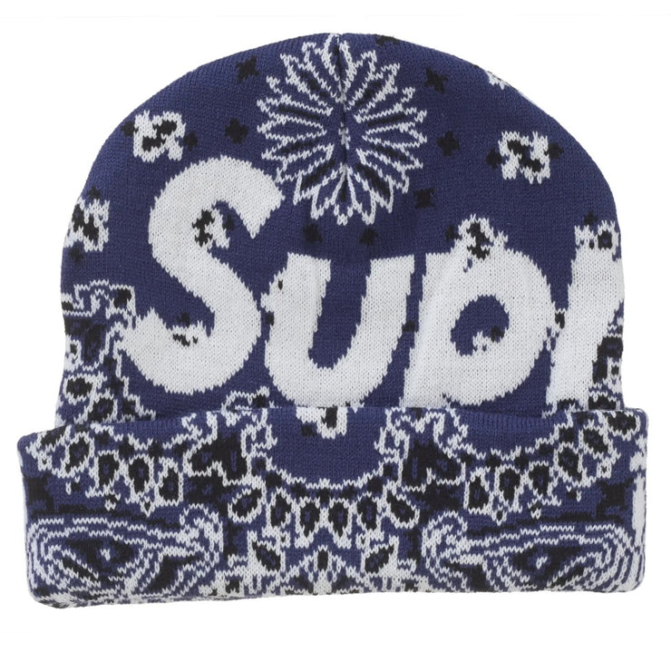 Supreme Bandana Big Logo Blue Beanie