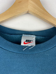 Vintage 90s Nike Swoosh Spellout Embroidered Teal Crewneck