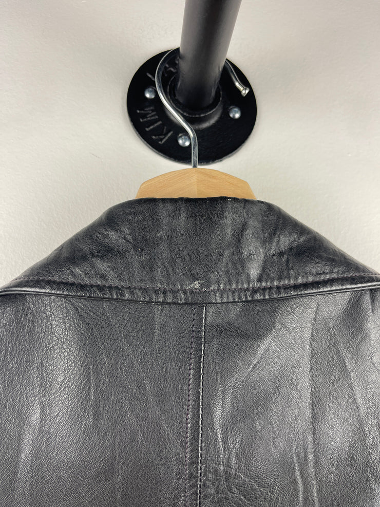 Vintage 90s Excelled Miller Lite Beer Black Leather Bomber Jacket