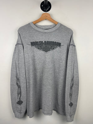Vintage Harley Davidson Flames Eagle Somerset Pennsylvania Grey Thermal Long Sleeve