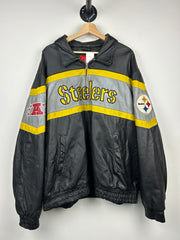 Vintage NFL Pittsburgh Steelers Black Leather Bomber Jacket