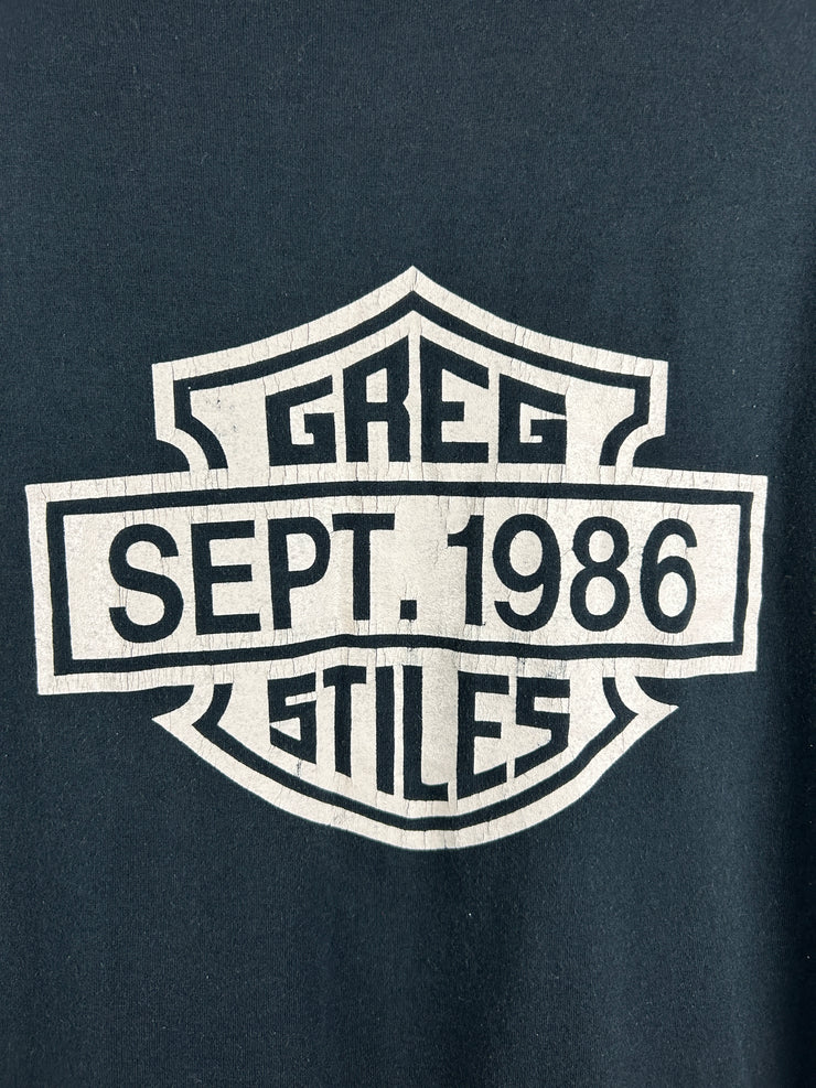 Vintage 80s Harley Davidson Greg Styles Poker Run Black Ringer Tee