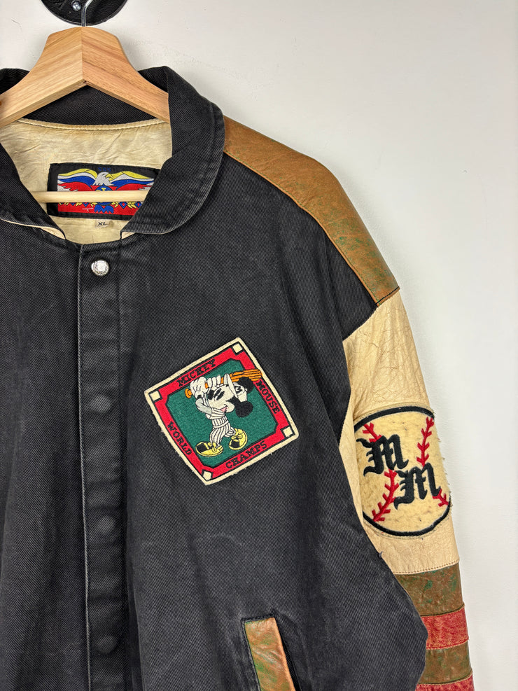 Vintage 90s Jeff Hamilton Mickey Mouse World Champs Baseball Leather Jacket