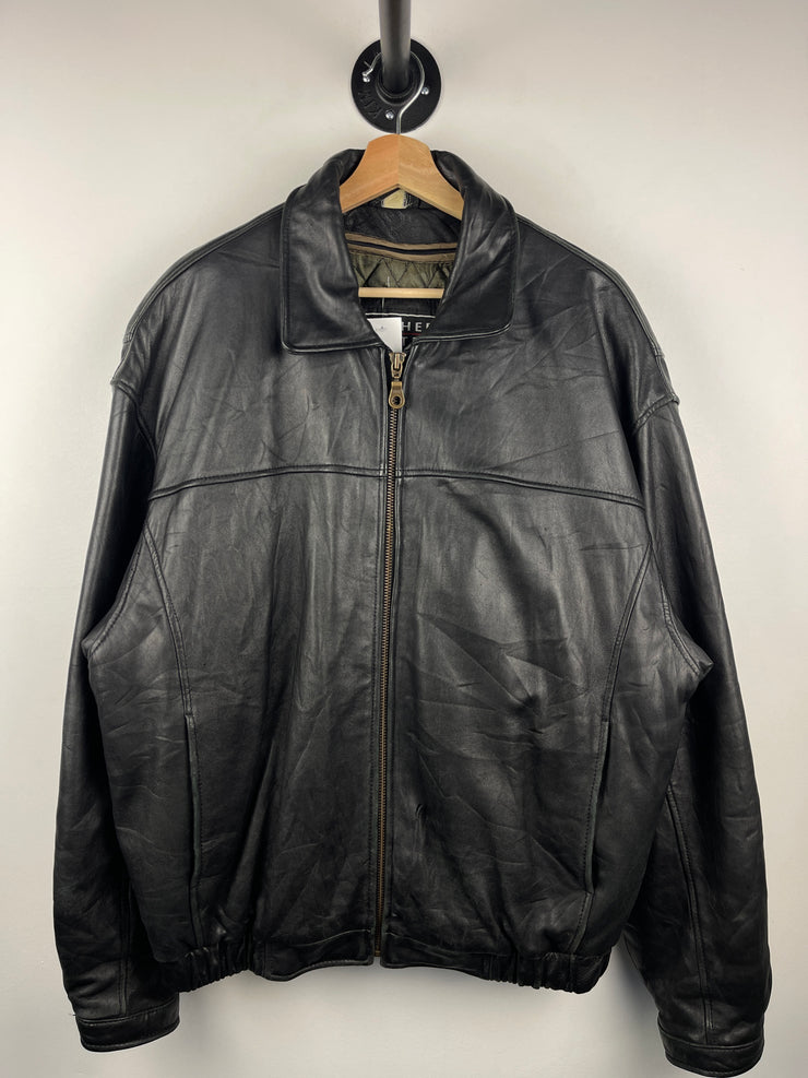 Vintage 90s Leather Limited Black Leather Lined Bomber Jacket