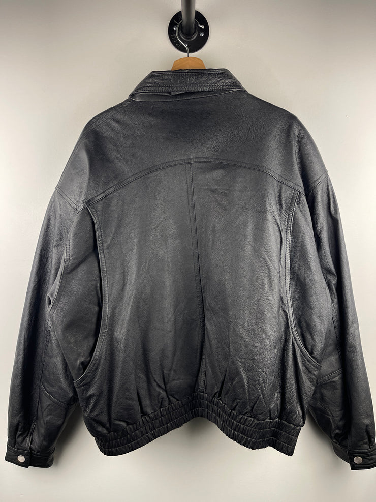 Vintage 90s Joshua Ross Black Leather Bomber Jacket