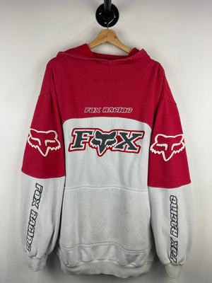 Vintage Fox Racing Motocross Embroidered Two Tone Red & White Hoodie