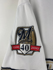 Vintage 2010 MLB Majestic Milwaukee Brewers Fielder 40th Anniversary White Baseball Jersey