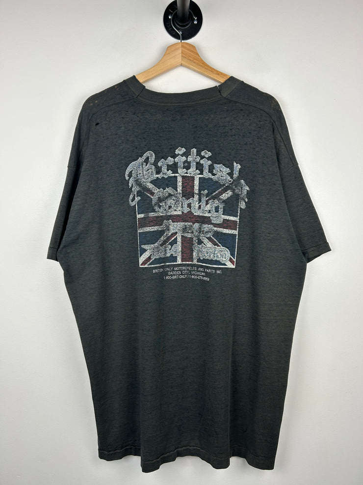 Vintage 90s Triumph British Motorcyles Thrashed Black Tee
