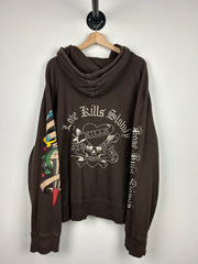 Vintage Y2K Love Kills Slowly Brown Zip Up Hoodie