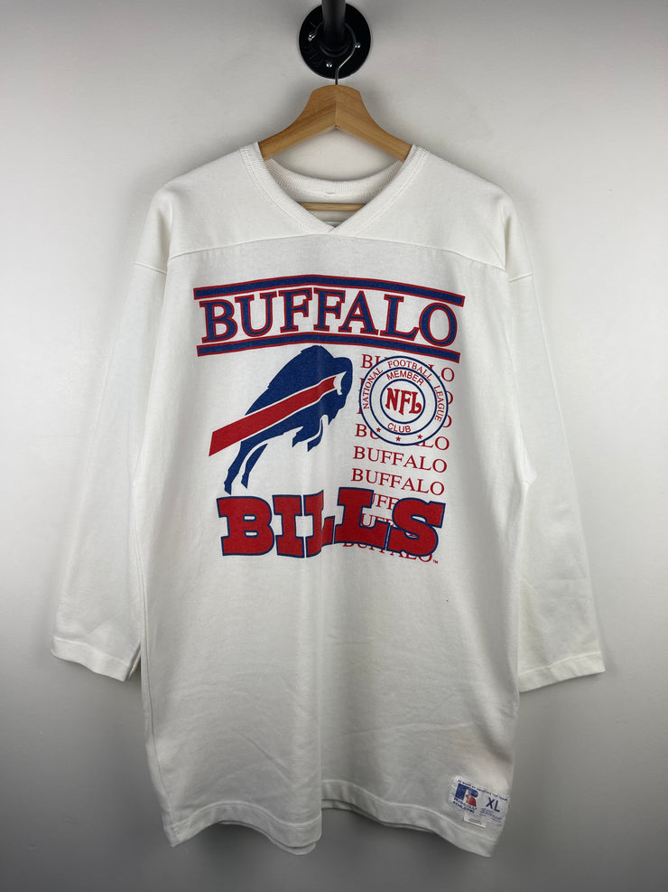 Vintage 90s NFL Russell Athletic Buffalo Bills 3/4 Sleeve White Crewneck