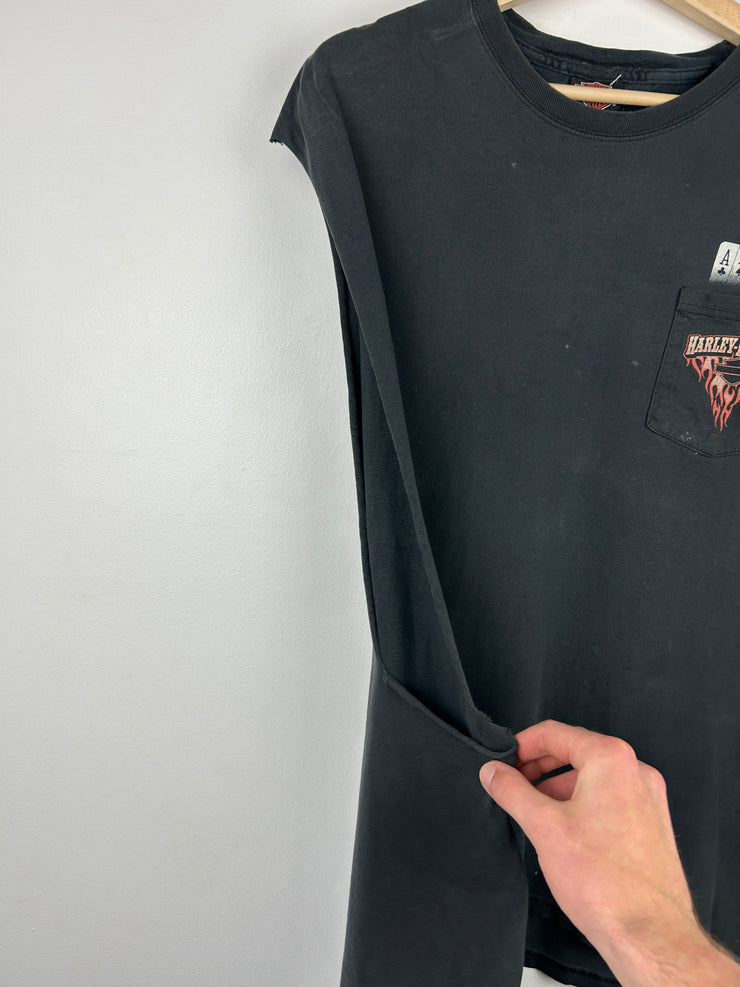 Vintage Harley Davidson Playing Cards Kentucky Black Cut Off Tank Top