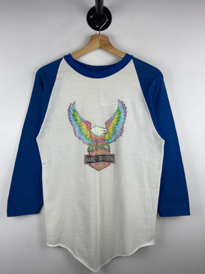 Vintage 80s Harley Davidson Eagle Tie Dye Raglan Long Sleeve