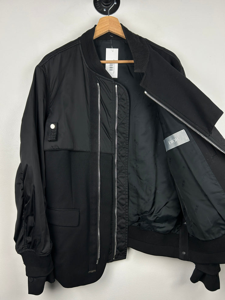 Dior X Sacai FW21 Black Hybrid Zip Up Bomber Jacket