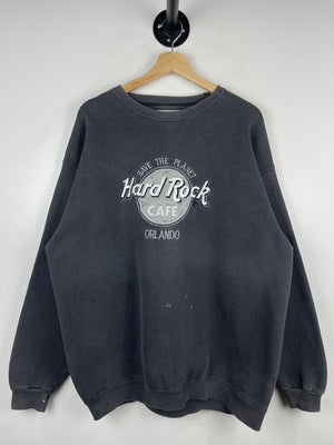 Vintage 90s Hard Rock Café Orlando Embroidered Black Crewneck