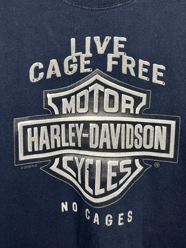 Vintage Harley Davidson Live Cage Free Navy Tee