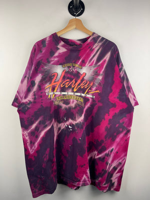 Vintage 90s Harley Davidson Eagle Arkansas Purple Tie Dye Tee