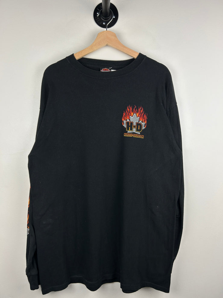 Vintage Harley Davidson Flames London Ontario Black Long Sleeve