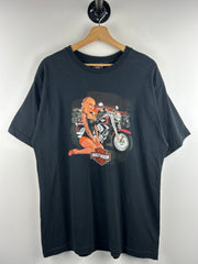 Vintage Harley Davidson Girl Mandan Black Tee